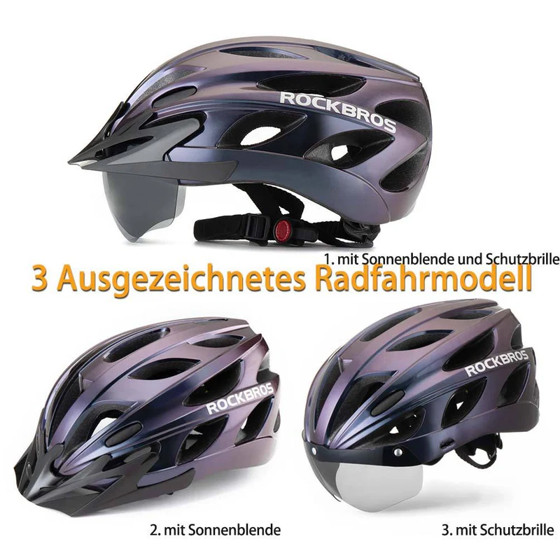ROCKBROS Fahrradhelm mit integrierter abnehmbarer Magnetbrillen & Visier
