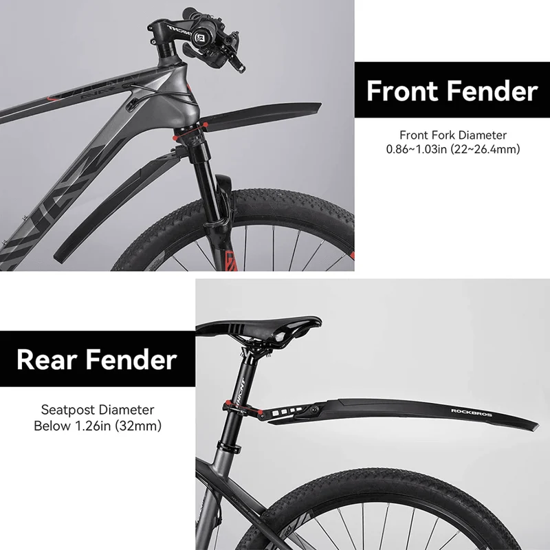 ROCKBROS Fahrrad Schutzblech Set MTB Spritzschutz 26 Zoll Schwarz