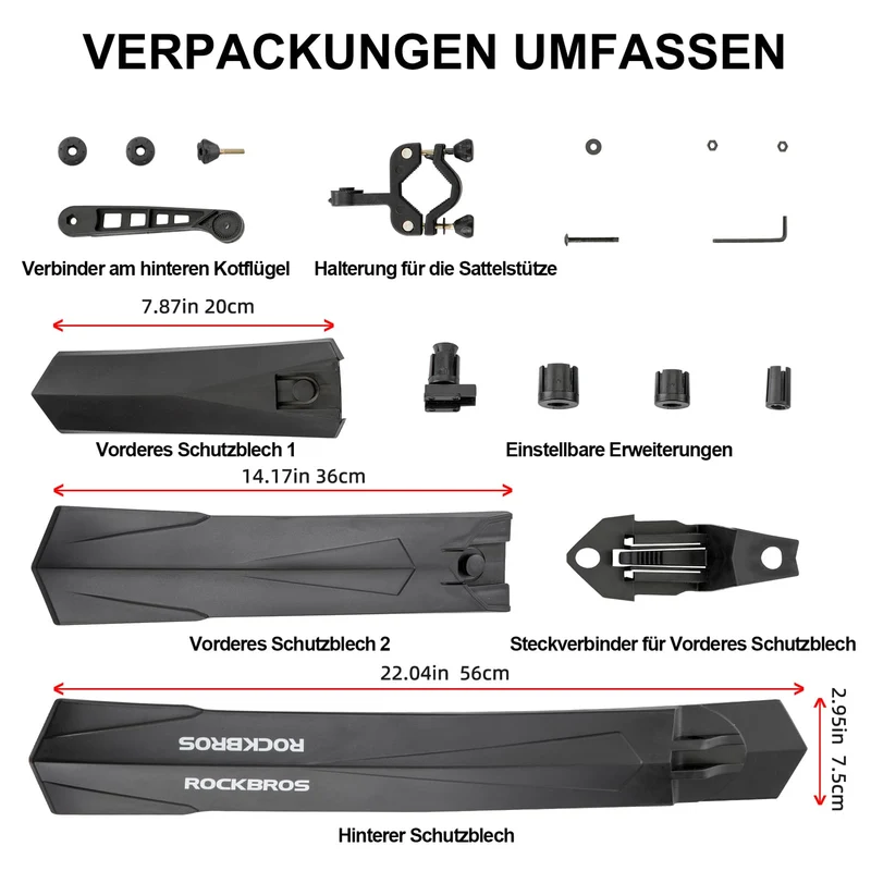 ROCKBROS Fahrrad Schutzblech Set MTB Spritzschutz 26 Zoll Schwarz
