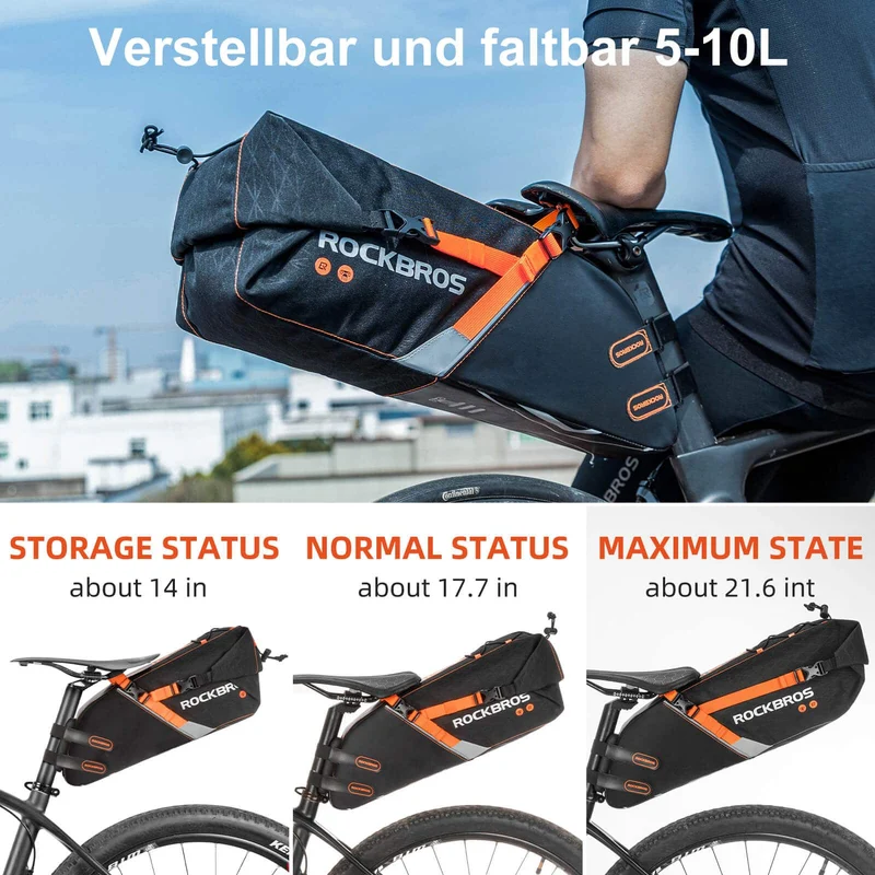 ROCKBROS Satteltasche wasserdichte Fahrradtasche für MTB Rennrad10L