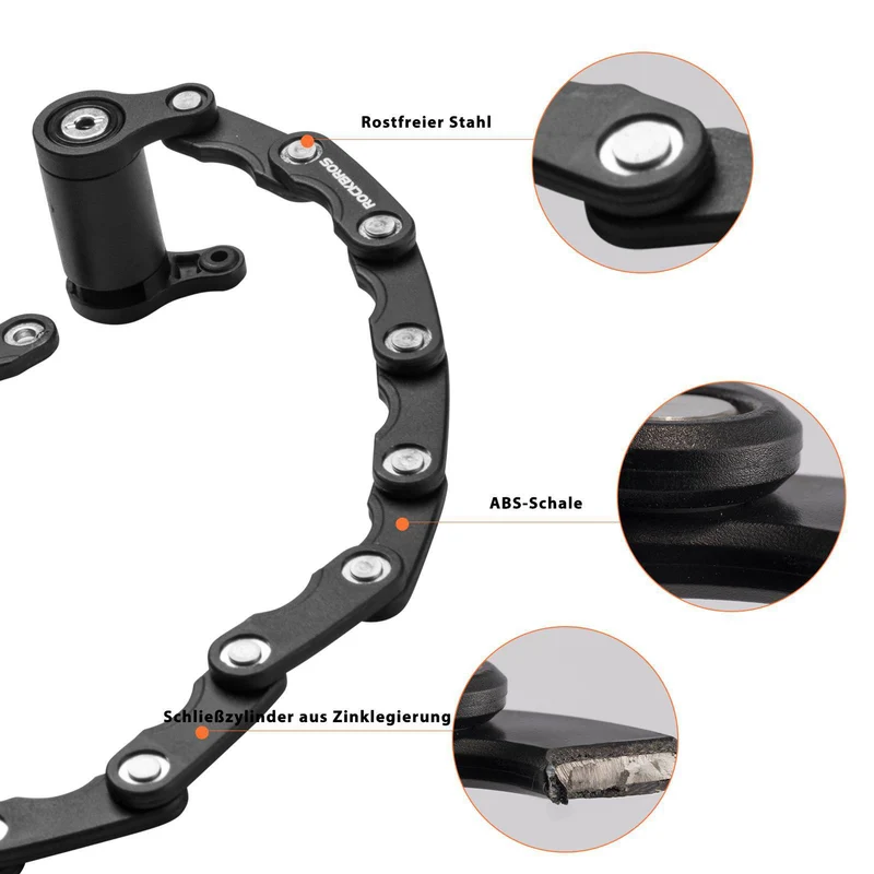 ROCKBROS Fahrradschloss Faltschloss 70 cm Lang Schwarz