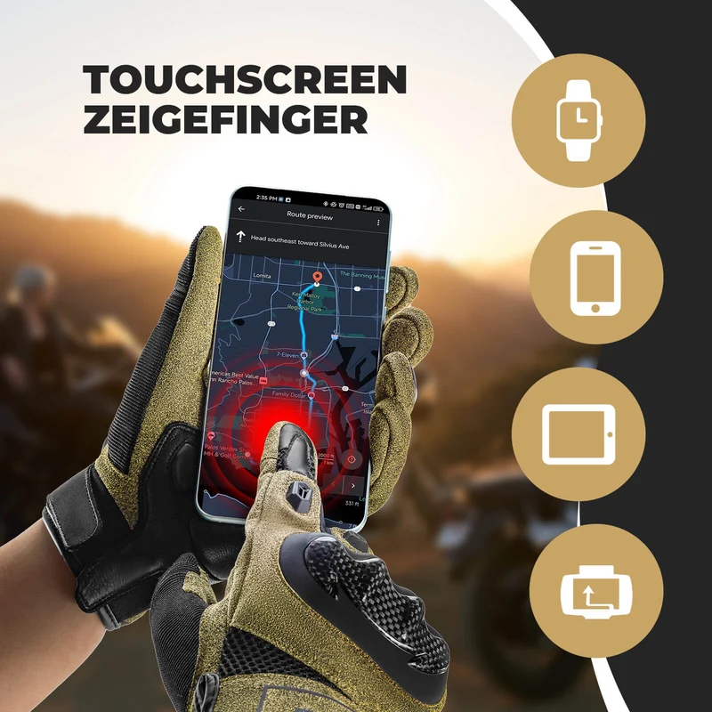 Winter Fahrradhandschuhe Atmungsaktiv Schlagfest Touchscreen Braun