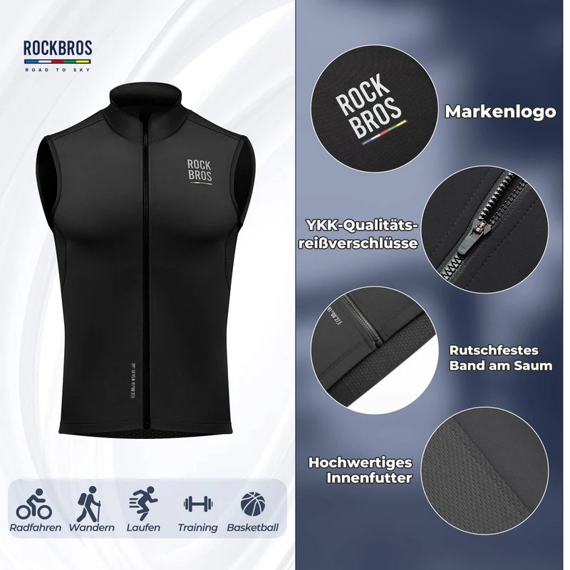 ROAD TO SKY Herren Fahrradjacke Ärmellose Weste Laufweste Atmungsaktiv