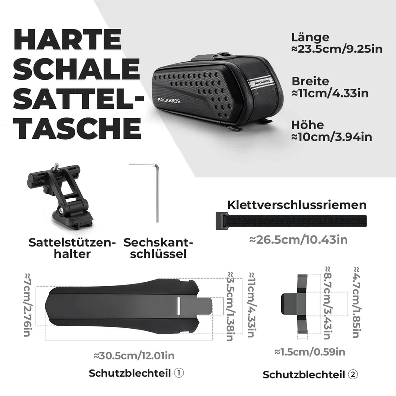ROCKBROS Fahrrad Satteltasche mit Schutzblech Wasserabweisend 1,3L/0.8L