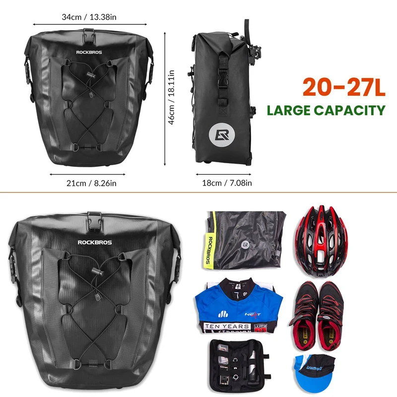 ROCKBROS 100 % wasserdichte Transporttaschen mit Netztasche 27L