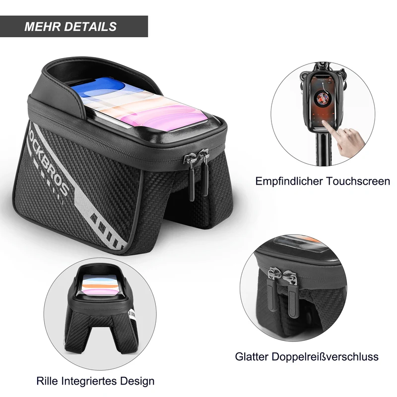 ROCKBROS Oberrohrtasche mit TPU-Touchscreen Seitentaschen-Design 1L