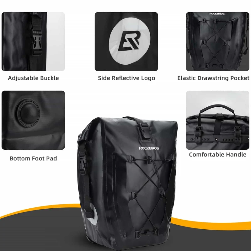 ROCKBROS Gepäckträgertasche 25L-32L 100 % wasserdicht mit Tragegriff
