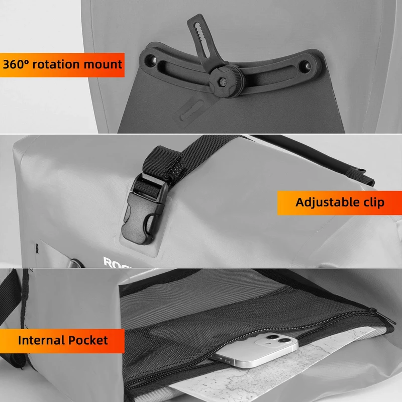 ROCKBROS Gepäckträgertasche 25L-32L 100 % wasserdicht mit Tragegriff