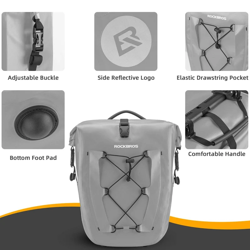ROCKBROS Gepäckträgertasche 25L-32L 100 % wasserdicht mit Tragegriff