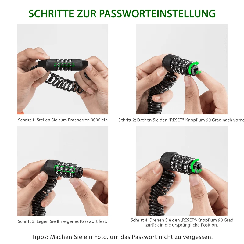 ROCKBROS Kabelschloss Zahlenschloss mit 4-Steillage Zahlencode