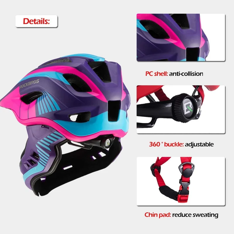 ROCKBROS Kinder helm Integriert Fahrradhelm mit Abnehmbarem Kinnschutz