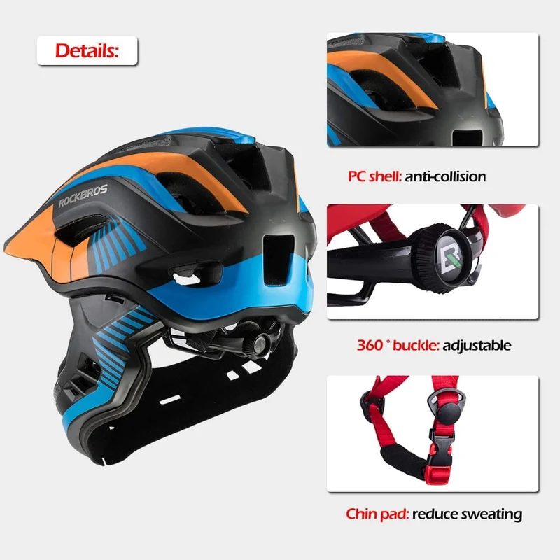 ROCKBROS Kinder helm Integriert Fahrradhelm mit Abnehmbarem Kinnschutz