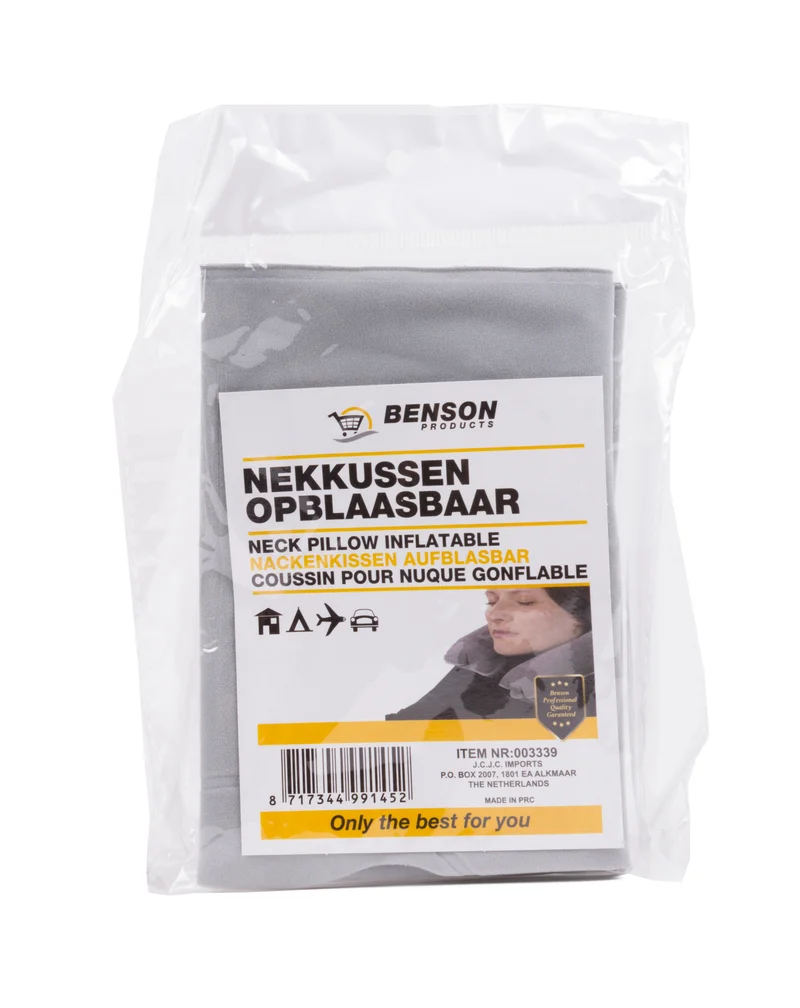 Aufblasbares Nackenkissen – Material in samtiger Optik, kompakt, leicht