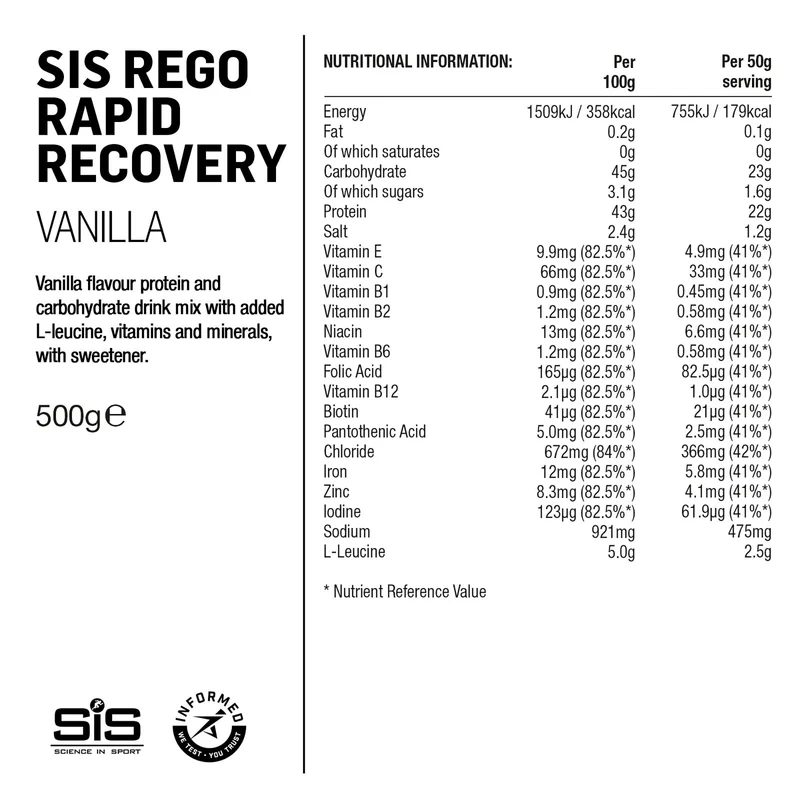 SIS REGO Schnelles Regenerationspulver 500g Vanille