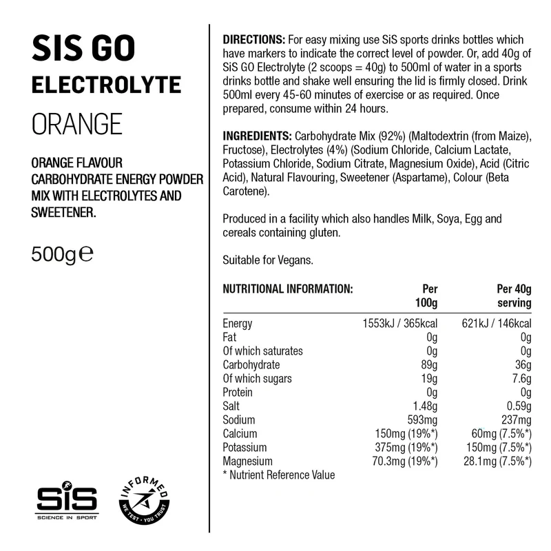 SIS GO Energiepulver/Elektrolyte 500g Orange