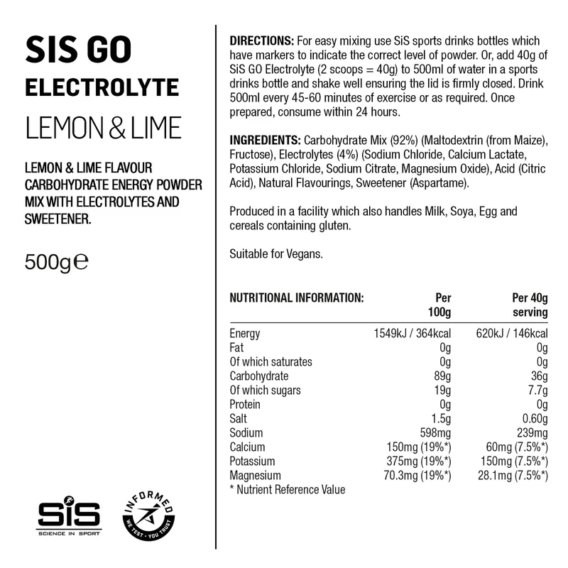 SIS GO Energiepulver/Elektrolyte 500g Zitrone/Limette