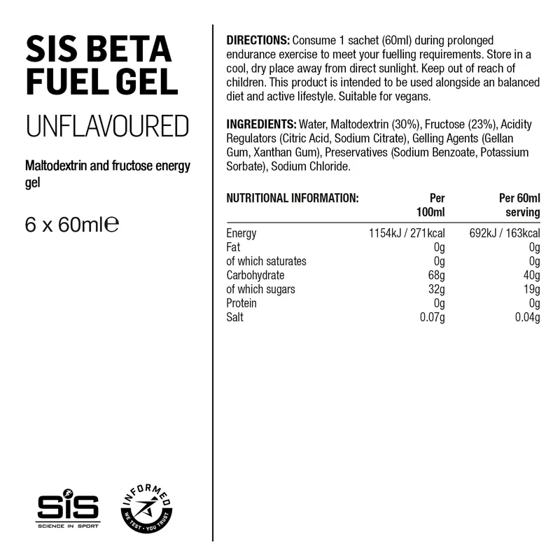 SIS BETA Fuel Energiegel 6x60ml Neutraler Geschmack