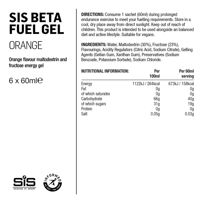 SIS BETA Fuel Energiegel 6x60ml Orange