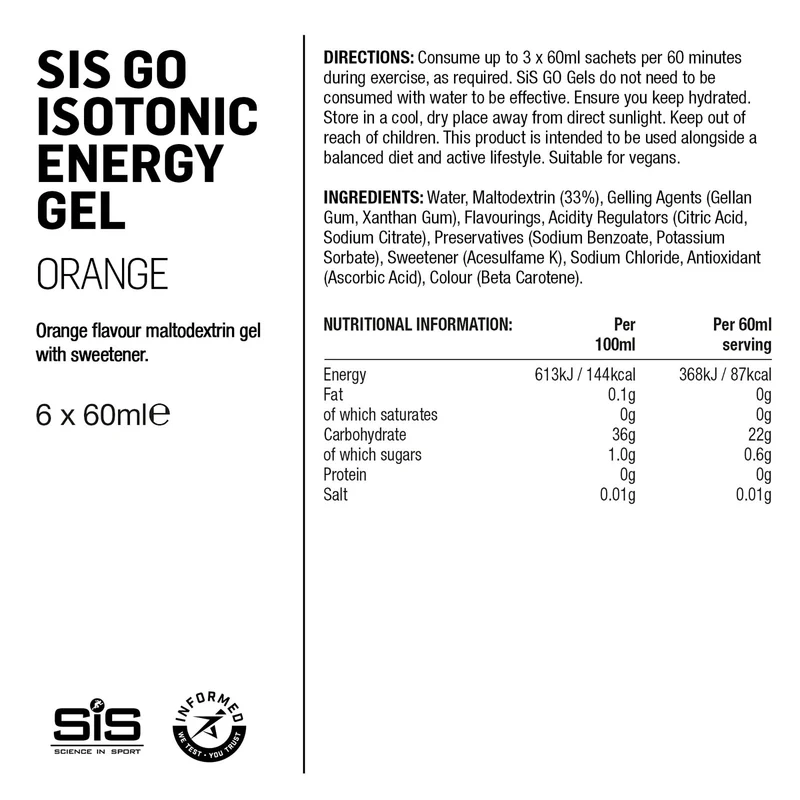 SIS GO Isotonisches Energiegel 6x60ml Orange