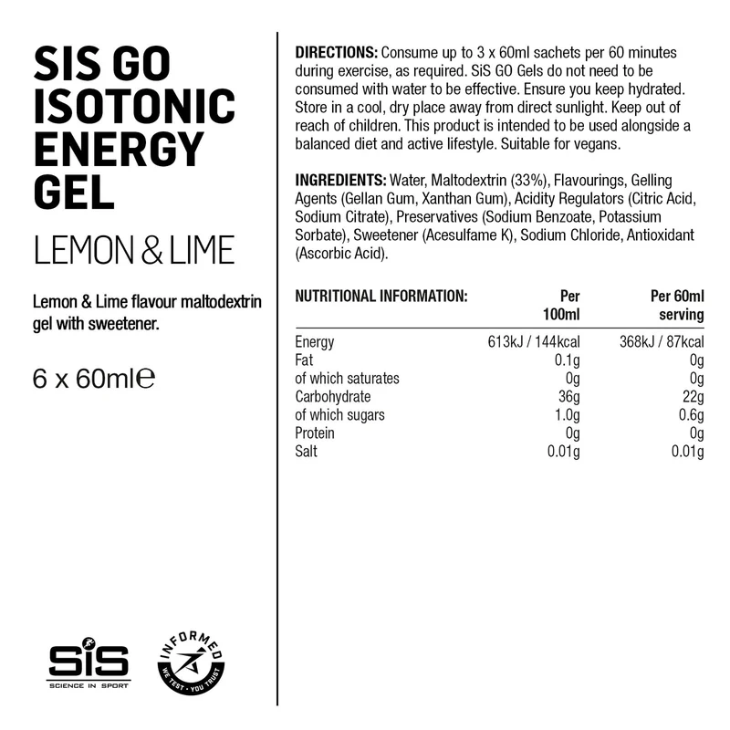 SIS GO Isotonisches Energiegel 6x60ml Zitrone/Limette