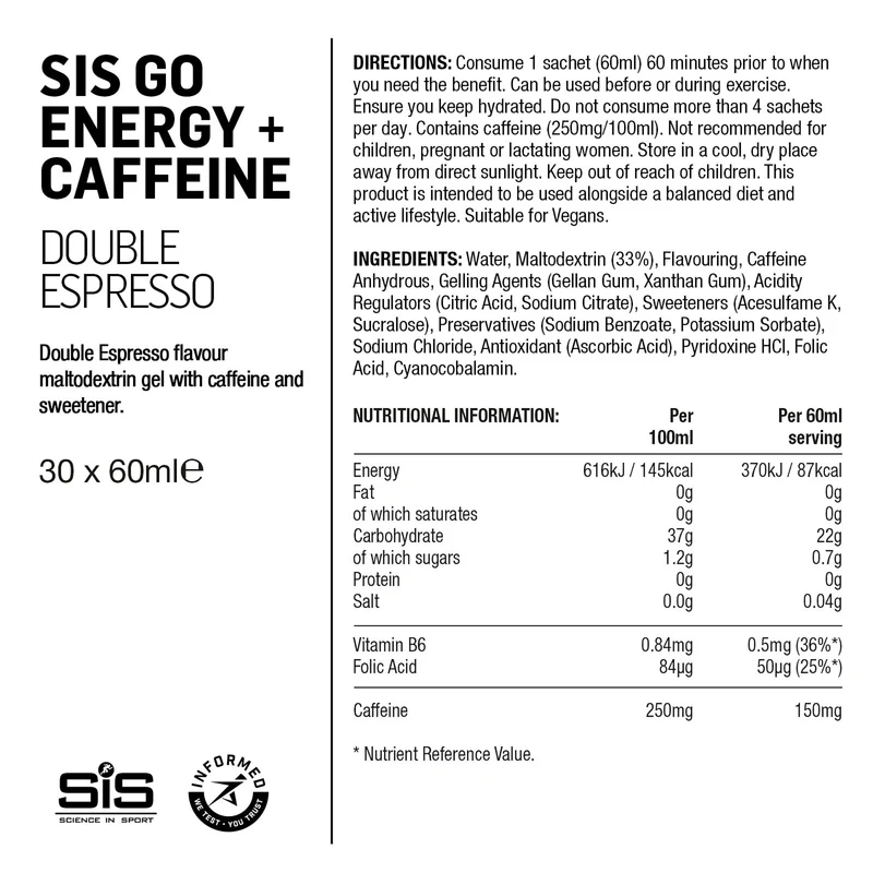 SIS GO Energiegel/Doppeltes Koffein 60ml Doppelter Espresso/Koffein