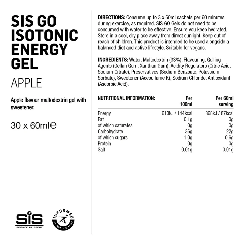 SIS GO Isotonisches Energiegel 60ml Apfel