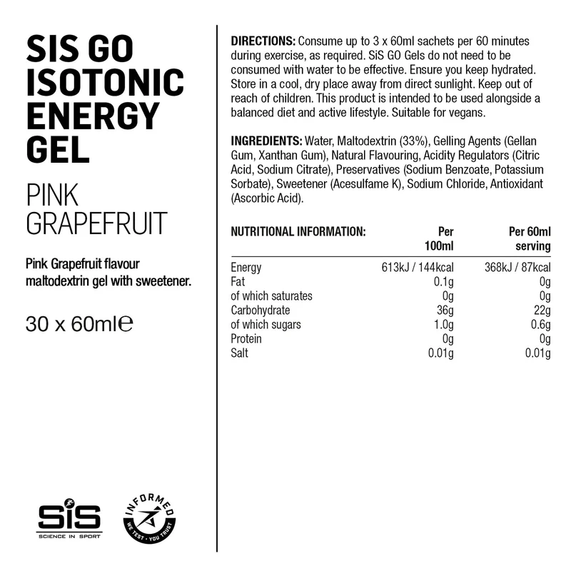 SIS GO Isotonisches Energiegel 60ml Rosa Grapefruit