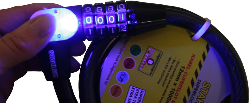Kabelschloss mit Zahlenkombination + LED Armor 12 x 1000 mm – Kabeldurchmesser 12 mm — solider Basisschutz