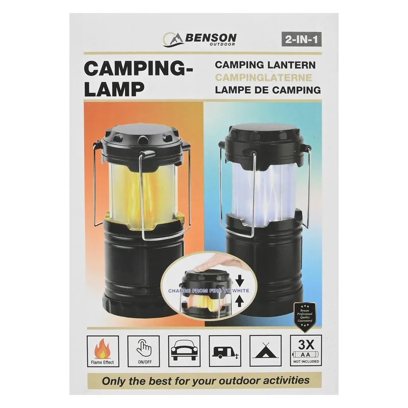 Campinglampe Flammeneffekt 2-in-1 – Batterie 3 x AA (nicht enthalten), Leuchtmittel COB, 85 mm