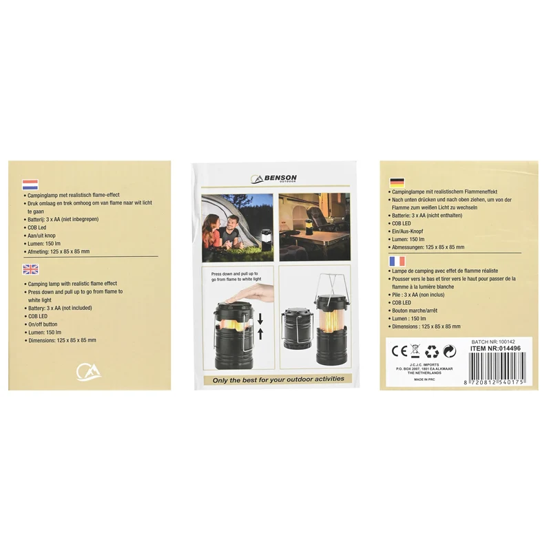 Campinglampe Flammeneffekt 2-in-1 – Batterie 3 x AA (nicht enthalten), Leuchtmittel COB, 85 mm