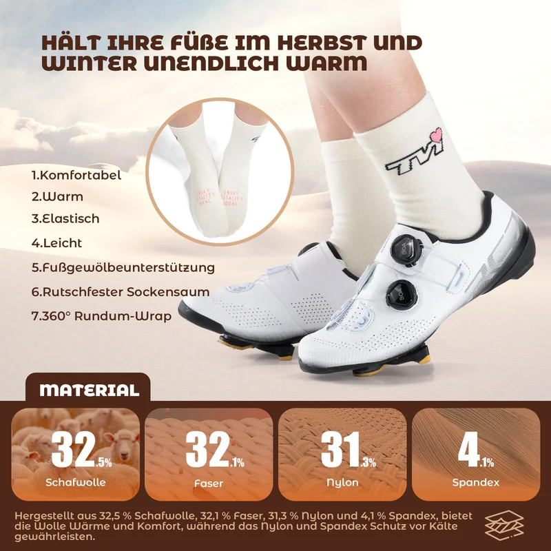 ROCKBROS TVI Damen Sportsocken Atmungsaktive Fahrradsocken Winter