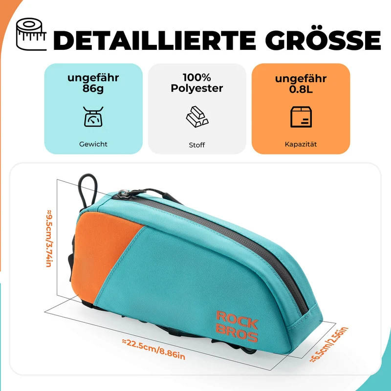 ROCKBROS Fahrrad Oberrohrtasche Schnellverschlussschnalle & Bungee-Seil-Fixierung 0,8L