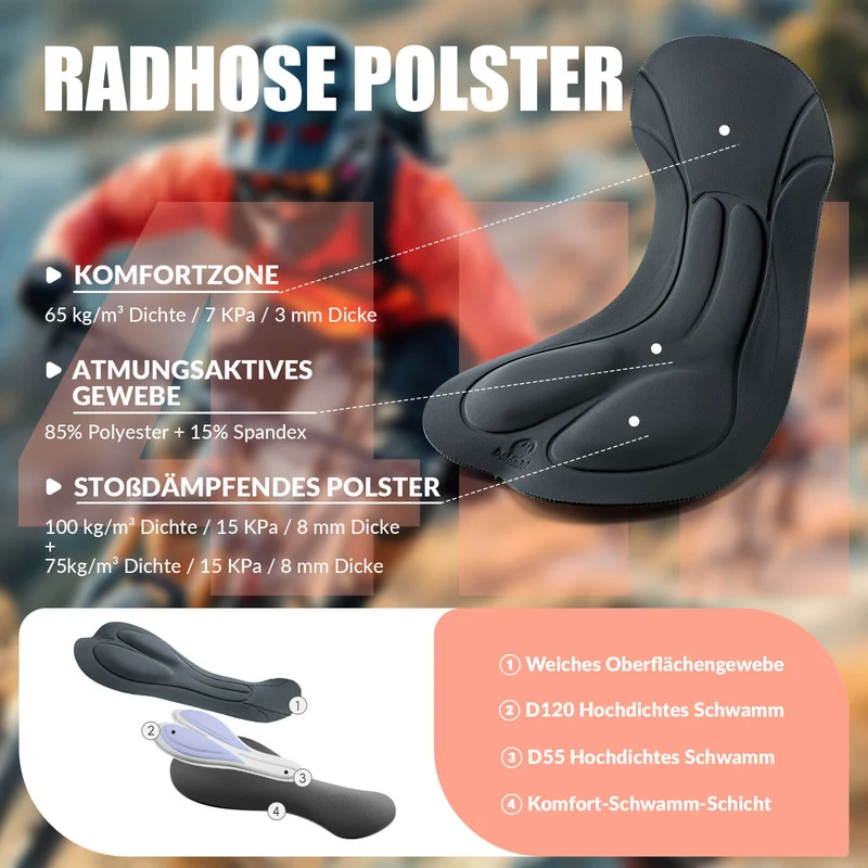 TVI Damen Trägerhose Fahrradhose Gepolstert Schnell Trocknende