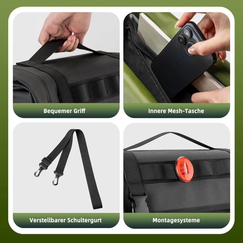 ROCKBROS Wasserdicht Fahrrad Gepäckträgertasche mit Schultergurt hinten 15L