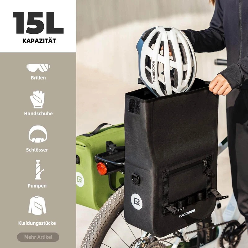 ROCKBROS Wasserdicht Fahrrad Gepäckträgertasche mit Schultergurt hinten 15L