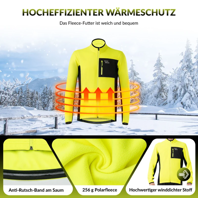 ROCKBROS Herren Fahrradjacke & Hose Set Winter Gelb Winddicht Warm für Outdoor Spor