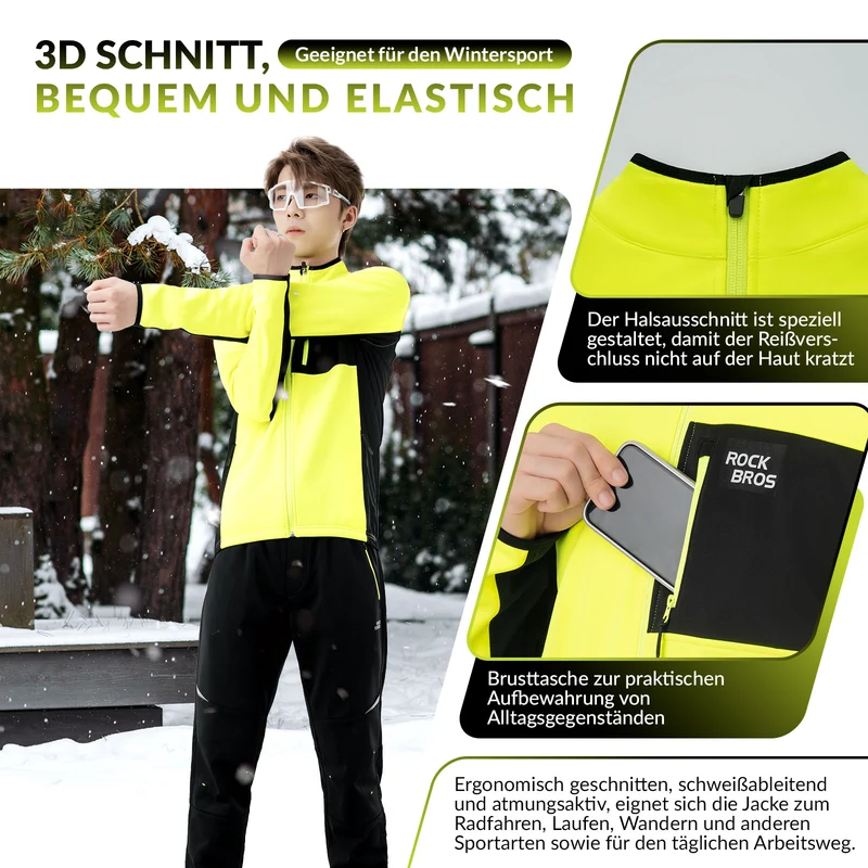 ROCKBROS Herren Fahrradjacke & Hose Set Winter Gelb Winddicht Warm für Outdoor Spor