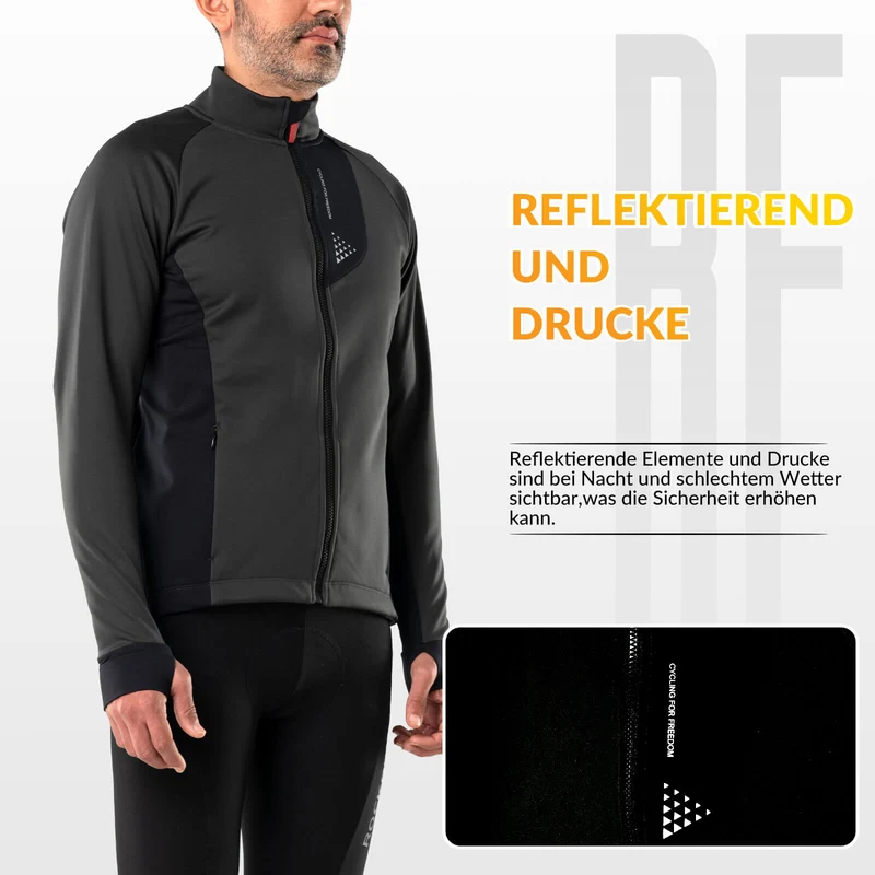 ROCKBROS Herren Winter Fahrradjacke Winddicht Atmungsaktiv mit Fleecefutter