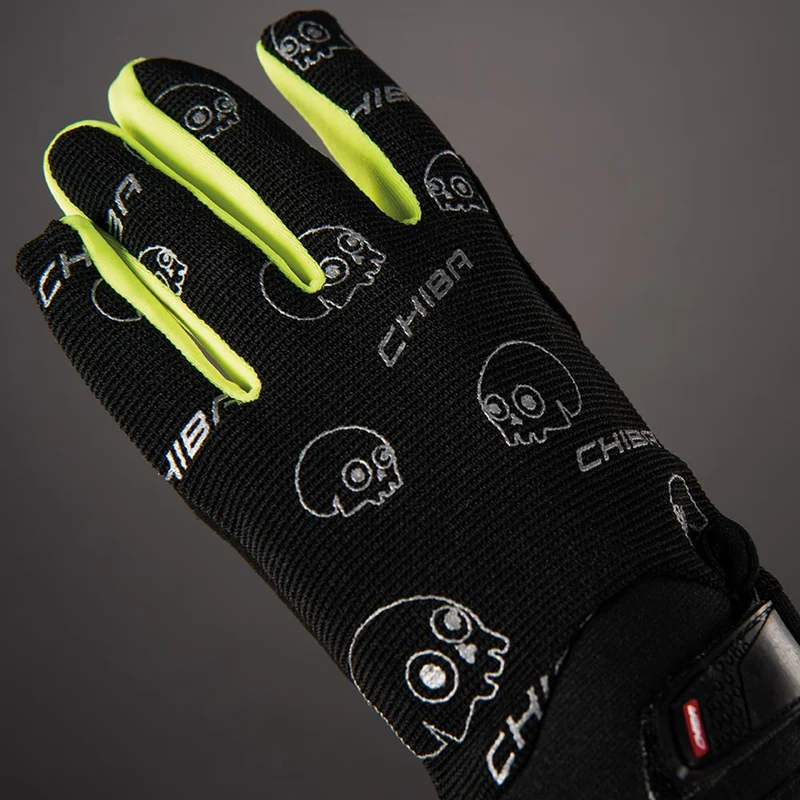 CHIBA Bones - Radhandschuhe L schwarz/neongel, atmungsaktiv, Touchfinger, gepolstert