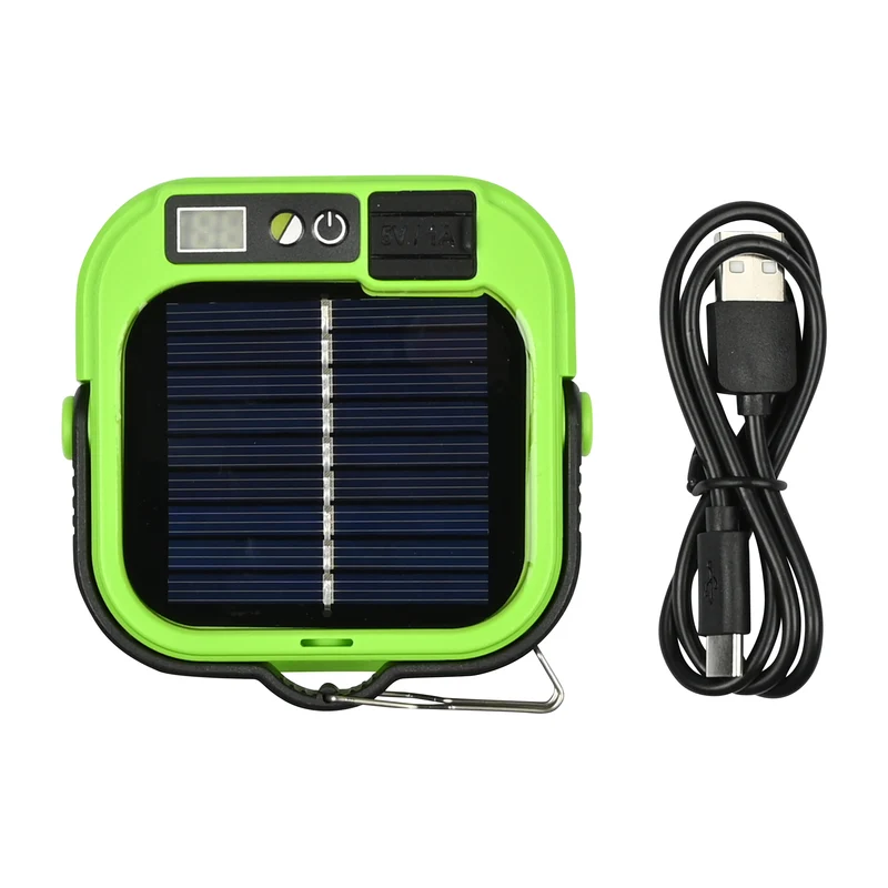 Campinglampe mit Solar-Powerbank – Solarpanel 5,5 V 0,8 W, Abmessungen 80 x 80 x 30 mm