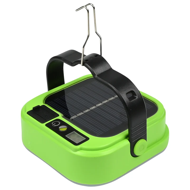 Campinglampe mit Solar-Powerbank – Solarpanel 5,5 V 0,8 W, Abmessungen 80 x 80 x 30 mm