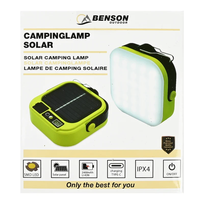 Campinglampe mit Solar-Powerbank – Solarpanel 5,5 V 0,8 W, Abmessungen 80 x 80 x 30 mm