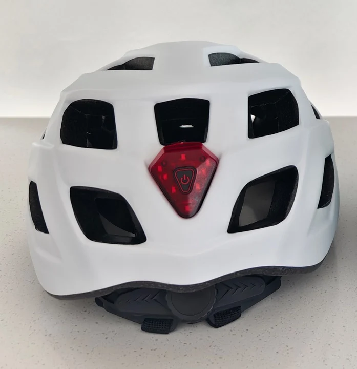 Fahrradhelm für Erwachsene mit Beleuchtung weiß M – Größe M, Kopfumfang 54-58 cm, Farbe weiß matt