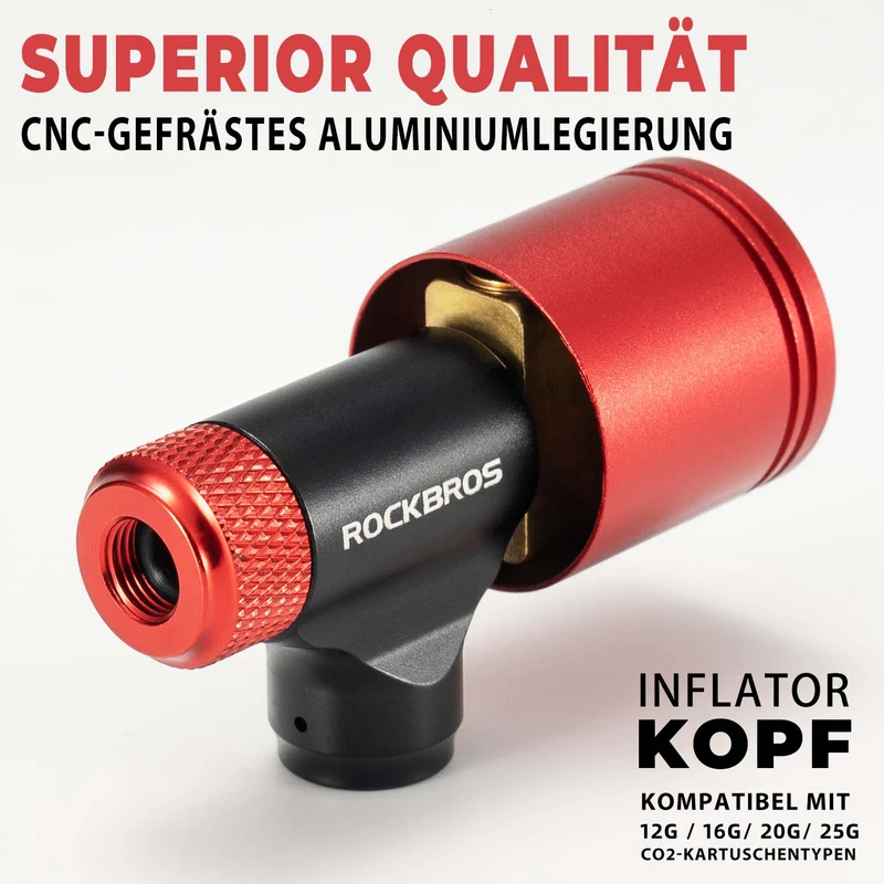 ROCKBROS Fahrradpumpe CO2 Kartuschenpumpe Minipumpe mit Druckdosierventil