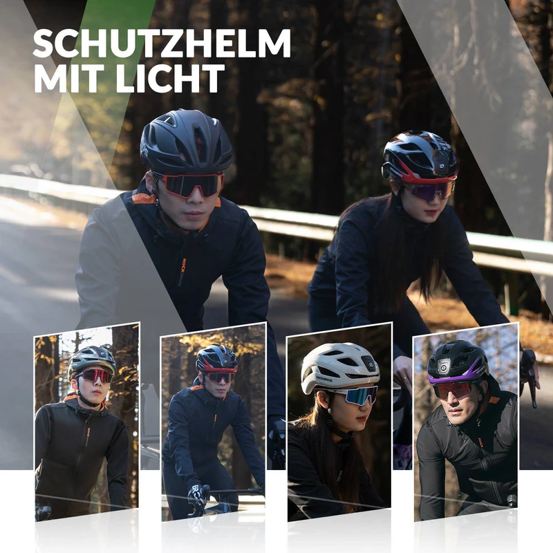ROCKBROS Fahrradhelm mit Licht, mit USB 1800 mAh Atmungsaktiv 58-60 cm