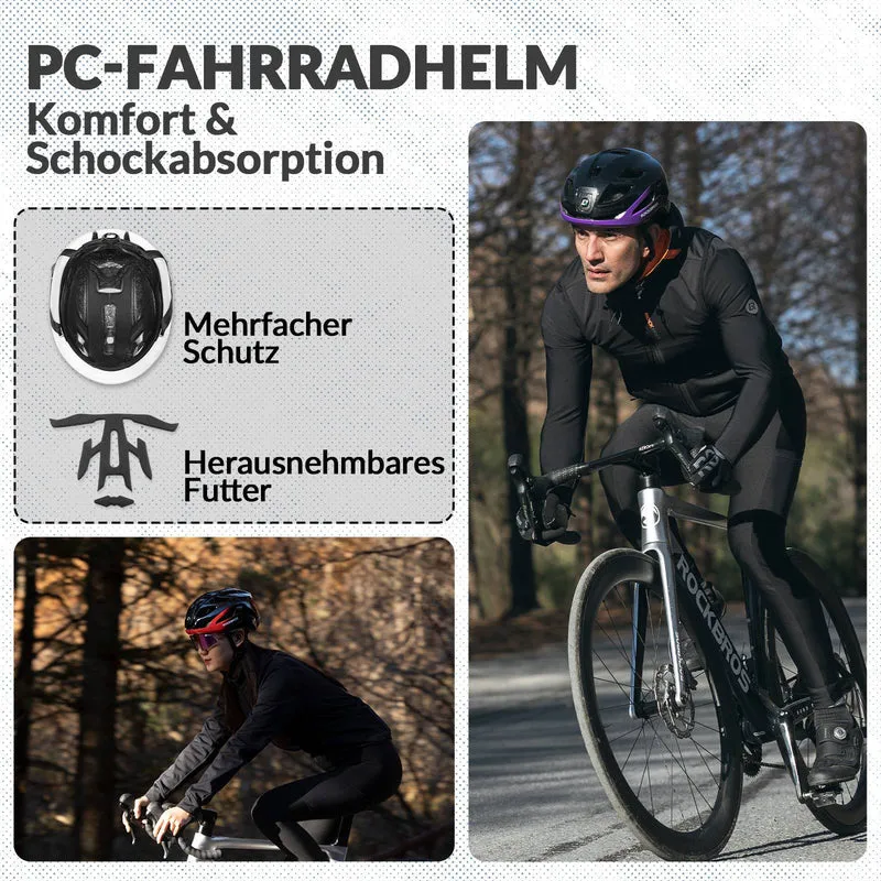 ROCKBROS Fahrradhelm mit Licht, mit USB 1800 mAh Atmungsaktiv 58-60 cm