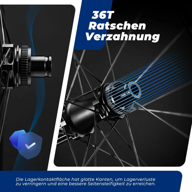 ROCKBROS T700 Carbon Laufradsatz 28‘‘ 50mm Scheibenbremse Steckachse Laufrad Set für Rennrad und SHIMANO 8-12 Fach 24 Speichen 36T-Stahllager