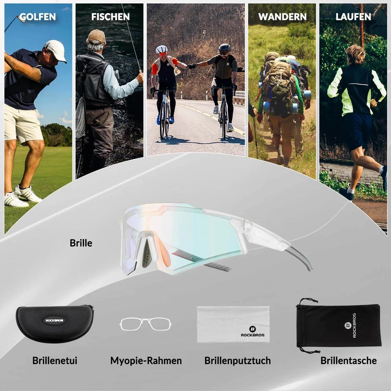 ROCKBROS Sonnenbrille Fahrradbrille Selbsttönend Outdoor UV400 Schutz