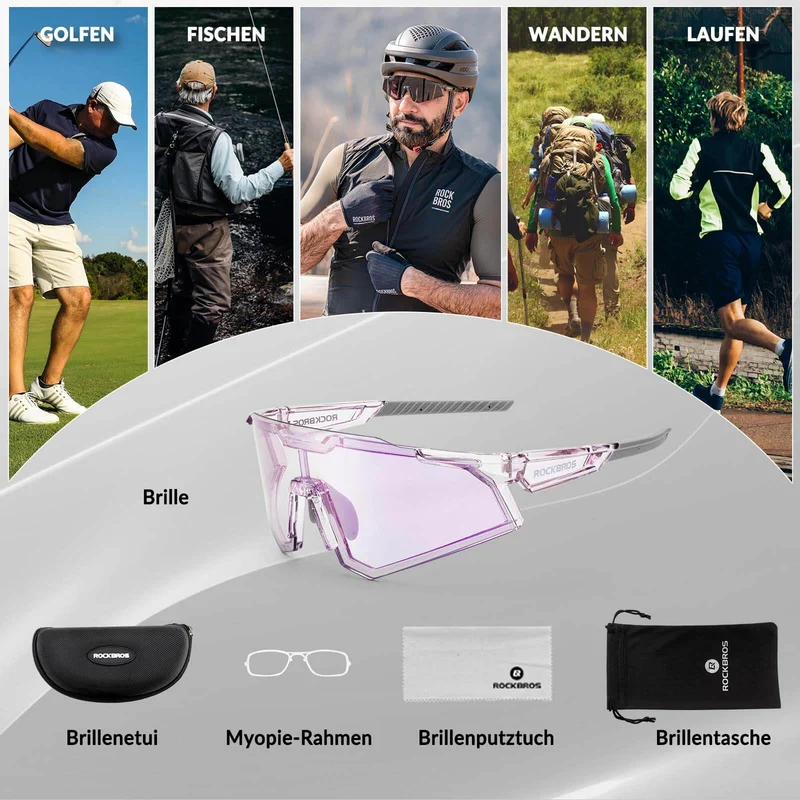 ROCKBROS Sonnenbrille Fahrradbrille Selbsttönend Outdoor UV400 Schutz