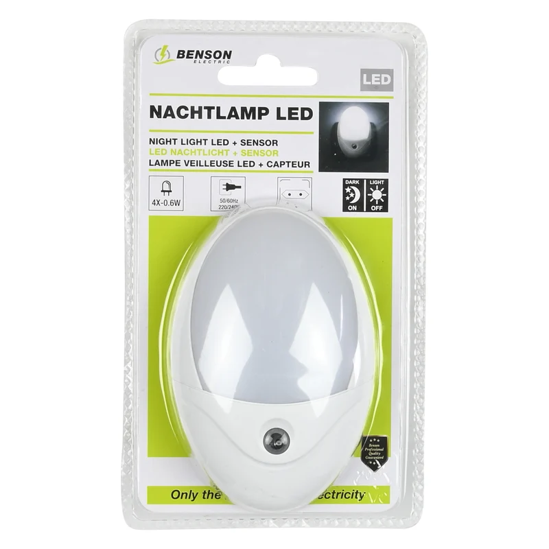 Nachtlicht LED + Sensor – Material PC, Maße 80x80x35 mm, Lumen 20 lm, 0,6W